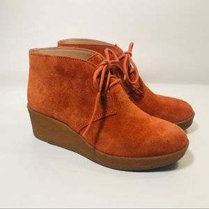 Clarks Burnt Orange Suede Wedge Booties Sz. 6.5